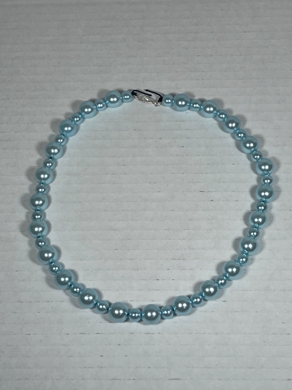 8 & 10mm Light Blue Faux Pearl Bead Necklace ~18.50 inches
